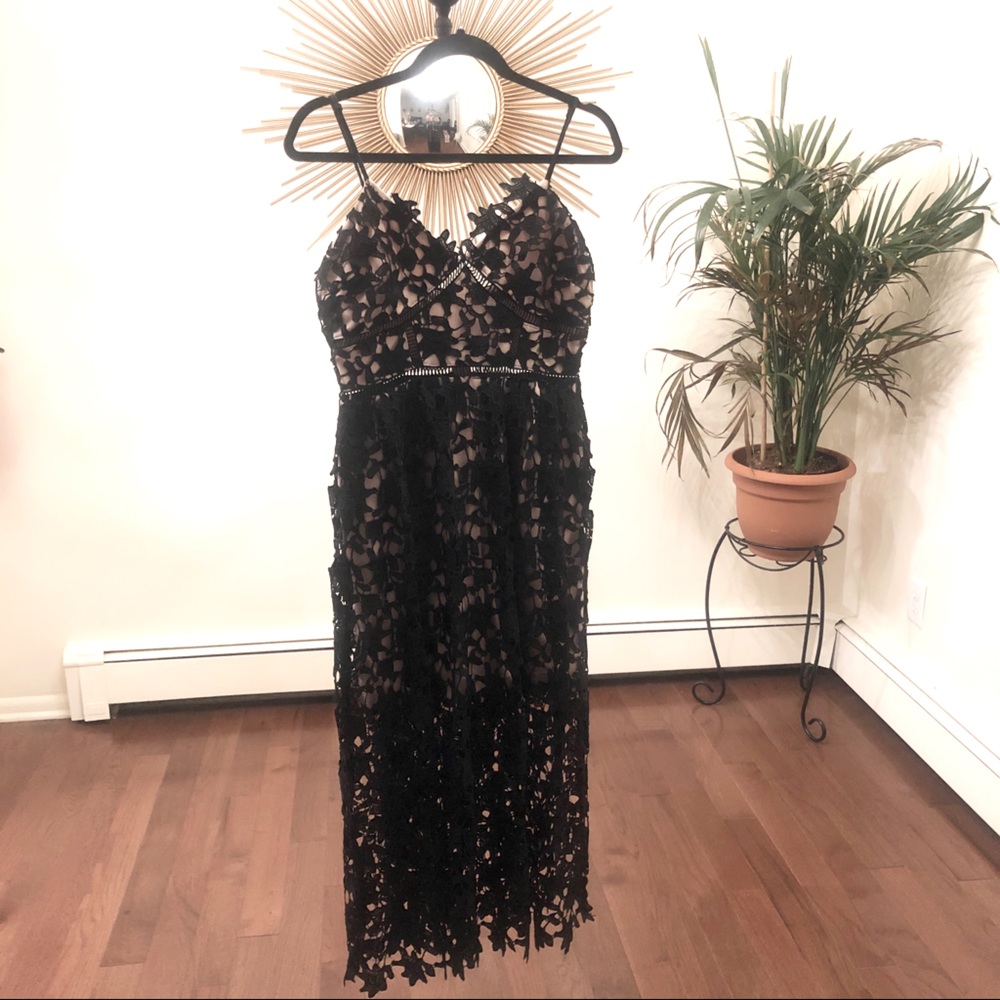 Aqua Crochet Midi Dress Black Sz Medium